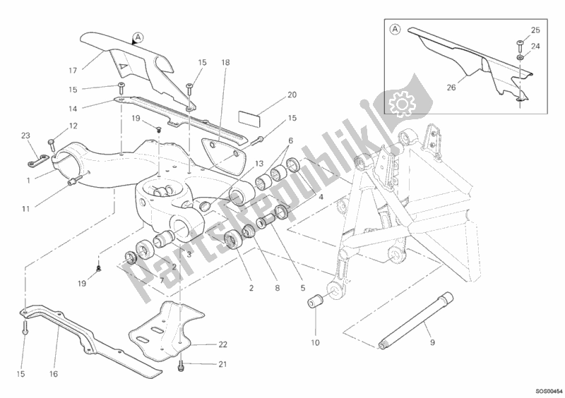 All parts for the Swing Arm of the Ducati Hypermotard 1100 EVO 2012